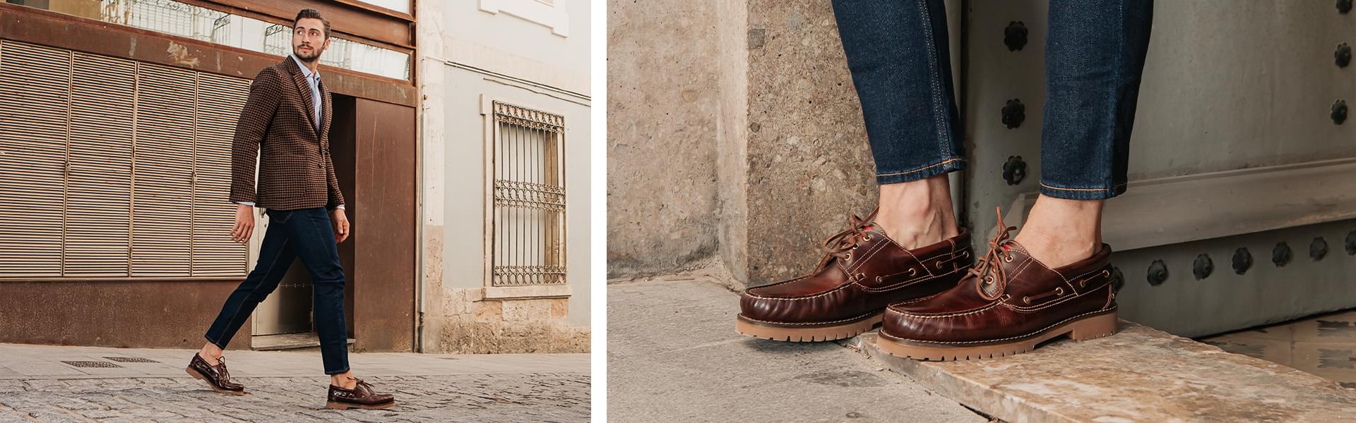 zapatos náuticos color marrón en cuero natural hechos en España de Edward's
